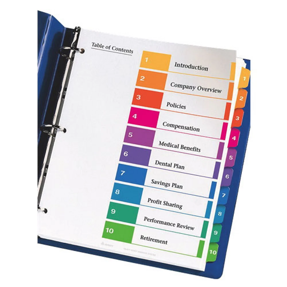 Intercalaires avec table des matières Ready Index d'Avery (AVE11135) - Paquet de 10 - Multicolore