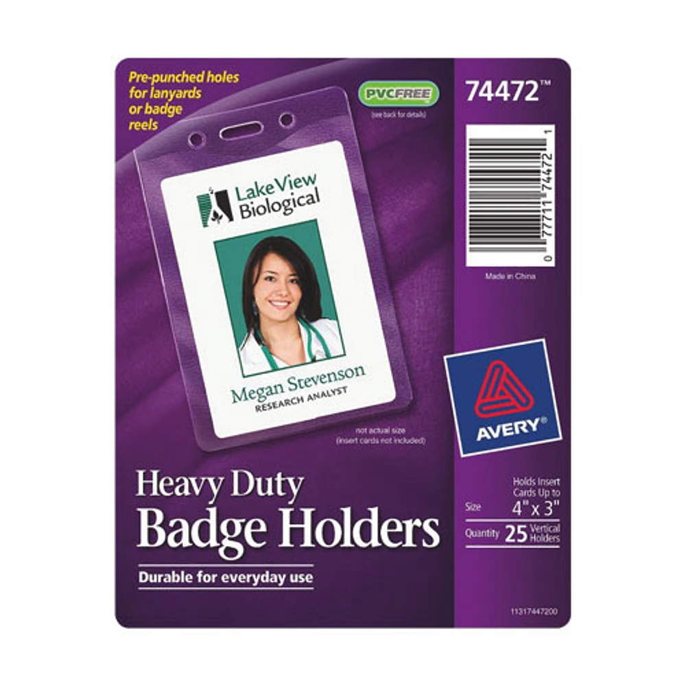Porte-insigne robuste d'Avery (AVE74472) - Paquet de 25 - Transparent