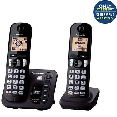 Panasonic 2-Handset DECT 6.0 Cordless Phone With Answering Machine (KXTGC222B) - Only at Best Buy