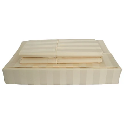 Ens. de draps en rayonne contexture de 310 collection Damask Stripe de Maholi - Lit double - Beige