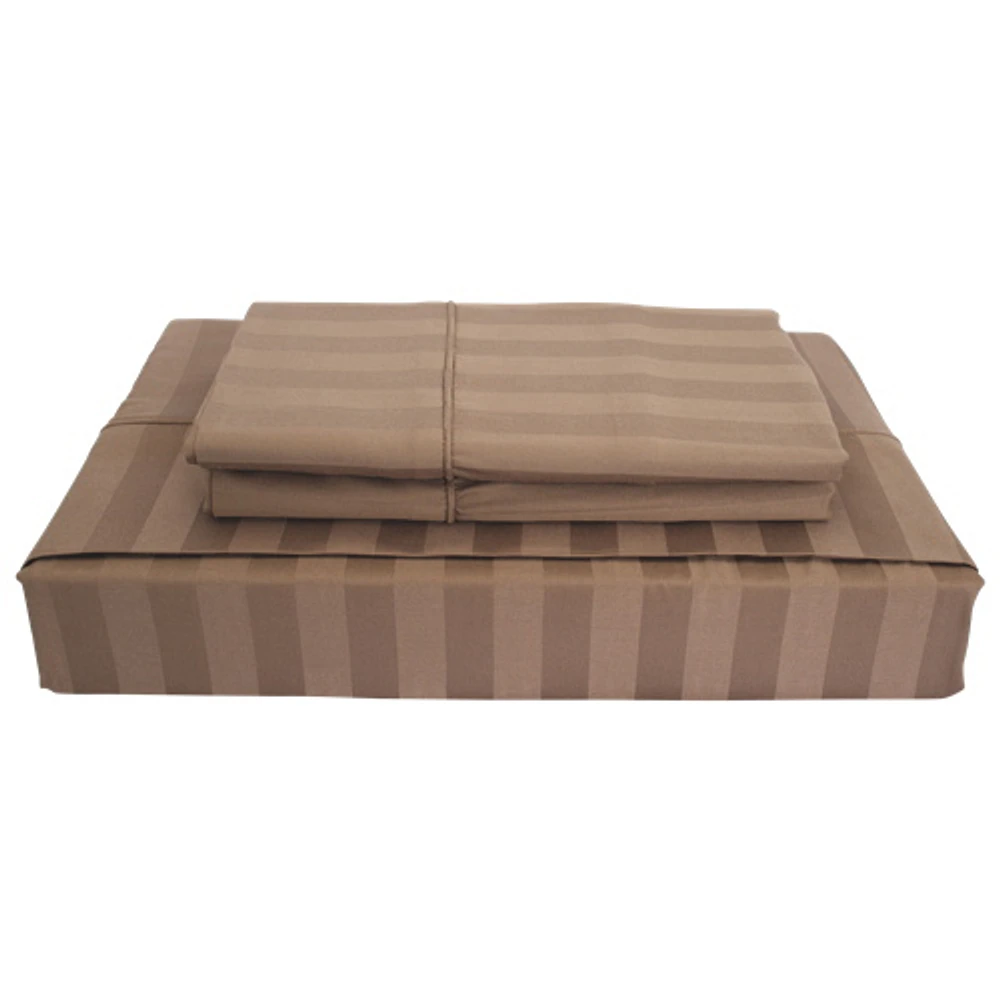 Maholi Damask Stripe Collection 310 Thread Count Rayon Duvet Cover Set - Queen - Mink