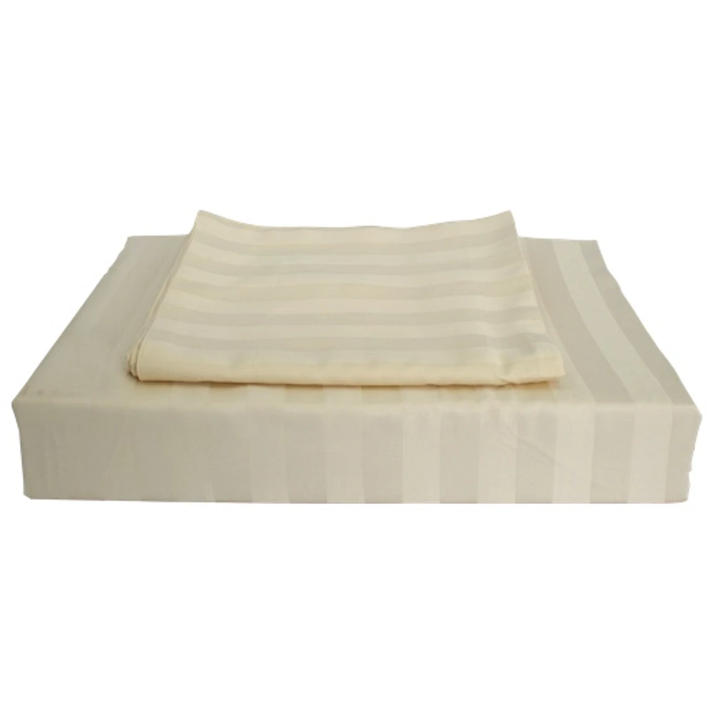 Maholi Damask Stripe Collection 310 Thread Count Rayon Duvet Cover Set - Double/Full - Beige
