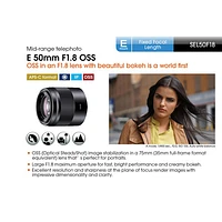 Sony E-Mount APS-C 50mm f/1.8 OSS Portrait Prime Lens
