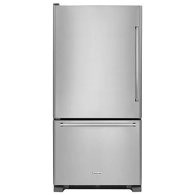 KitchenAid 33" 22.1 Cu. Ft. Bottom Mount Refrigerator with LED Lighting (KRBL102ESS)-Stainless Steel