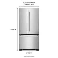 KitchenAid 33" 22.1 Cu. Ft. French Door Refrigerator with Internal Water Dispenser - Stainless Steel