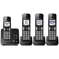 Téléphone sans fil DECT à 4 combinés de Panasonic avec répondeur (KXTGD394B)