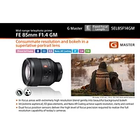 Sony E-Mount Full-Frame FE 85mm f/1.4 Premium G Master Portrait Prime Lens