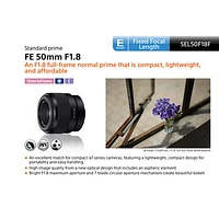 Objectif à focale fixe pour portraits plein format à monture E FE 50 mm f/1,8 de Sony