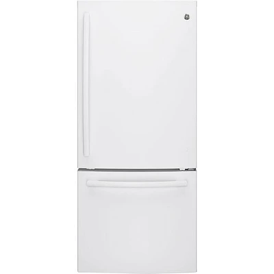 GE 30" 20.9 Cu. Ft. Bottom Freezer Refrigerator with LED Lighting (GDE21DGKWW) - White