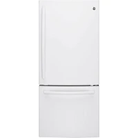 GE 30" 20.9 Cu. Ft. Bottom Freezer Refrigerator with LED Lighting (GDE21DGKWW) - White