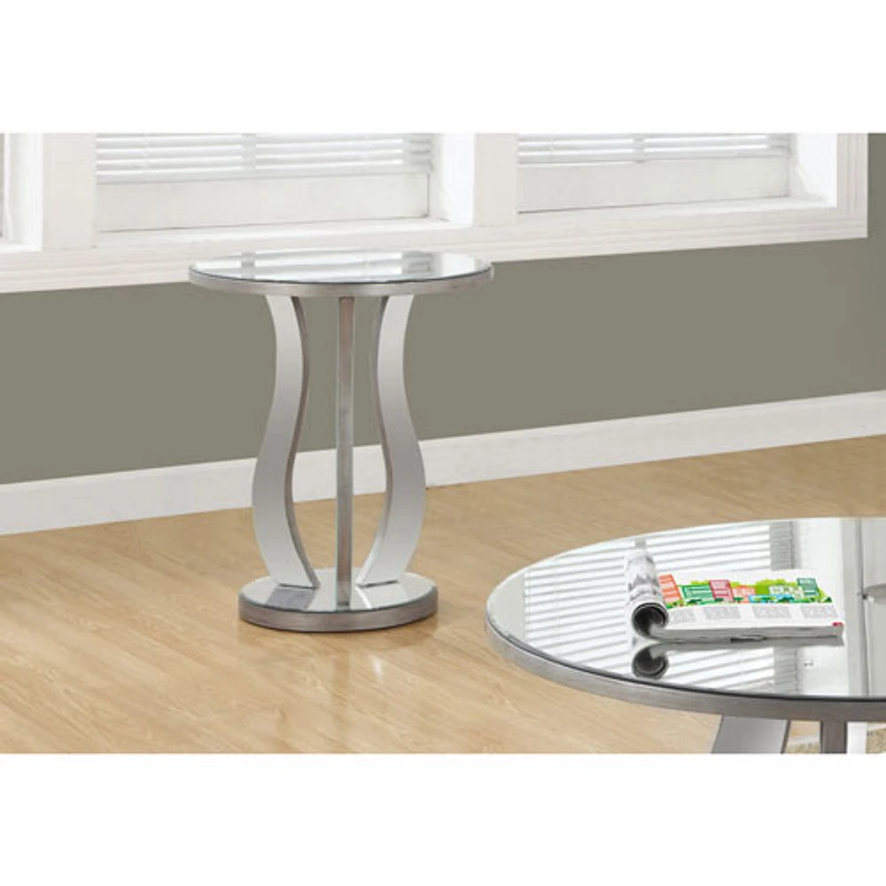 Table d'extrémité ronde contemporaine avec fini miroir - Argenté brossé