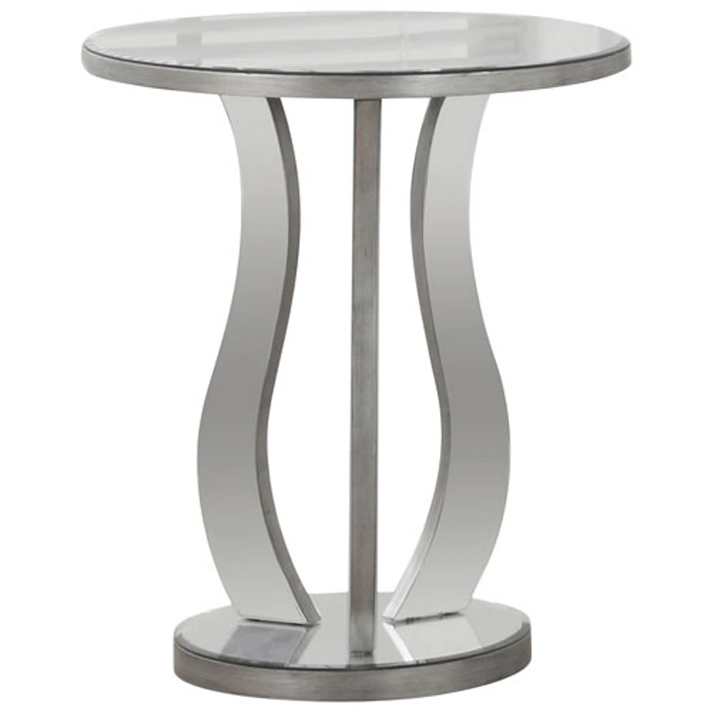 Table d'extrémité ronde contemporaine avec fini miroir - Argenté brossé