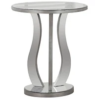 Table d'extrémité ronde contemporaine avec fini miroir - Argenté brossé