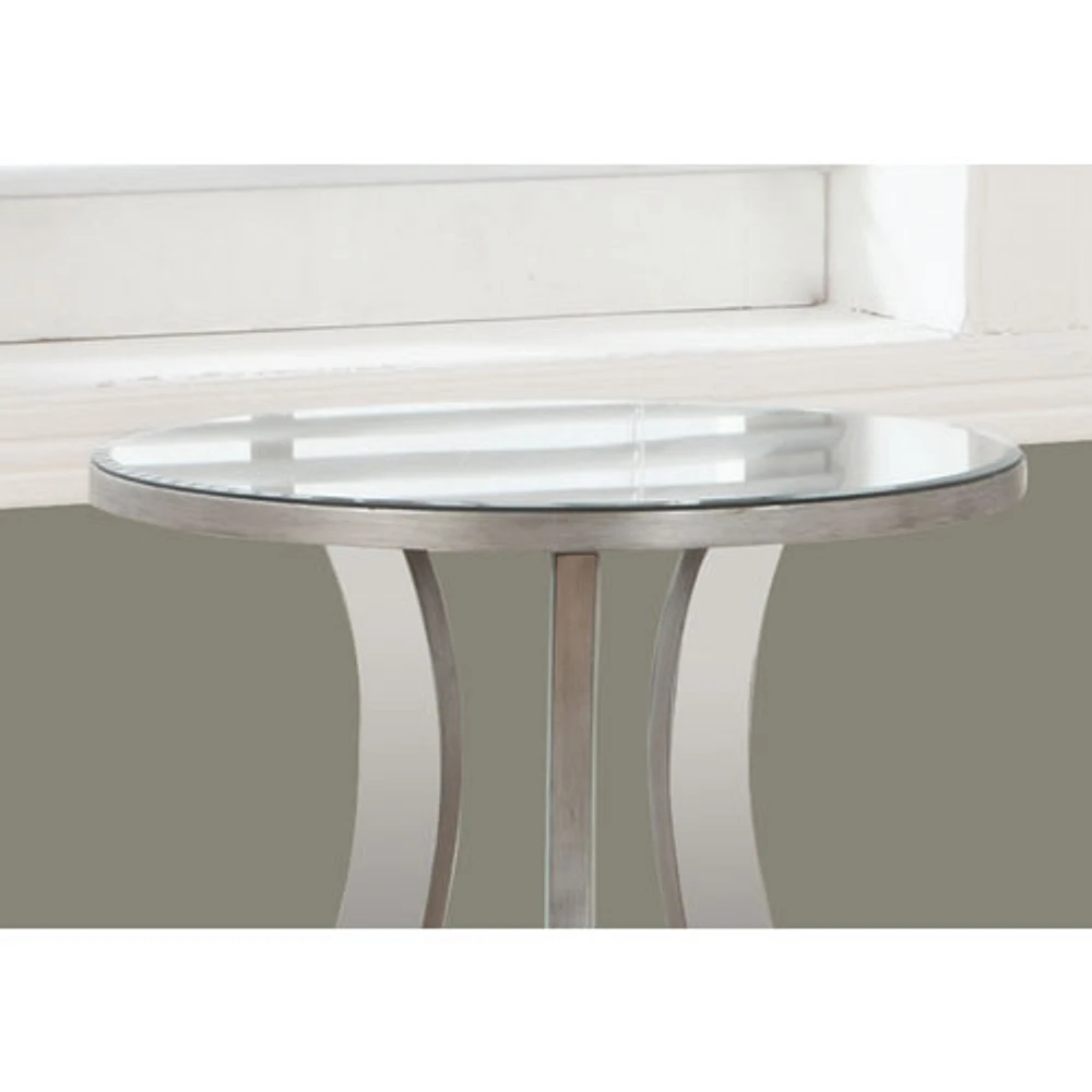 Table d'extrémité ronde contemporaine avec fini miroir - Argenté brossé
