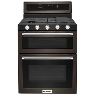 KitchenAid 30" 6.0 Cu. Ft. Double Oven 5-Burner Freestanding Gas Range (KFGD500EBS) - Black Stainless