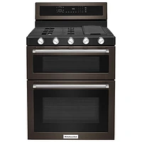 KitchenAid 30" 6.0 Cu. Ft. Double Oven 5-Burner Freestanding Gas Range (KFGD500EBS) - Black Stainless