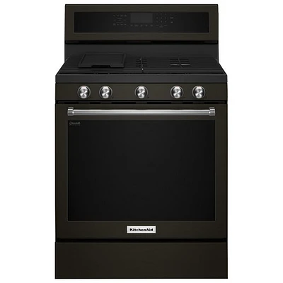 KitchenAid 30" 5.8 Cu. Ft. True Convection 5-Burner Gas Range (KFGG500EBS) - Black Stainless Steel