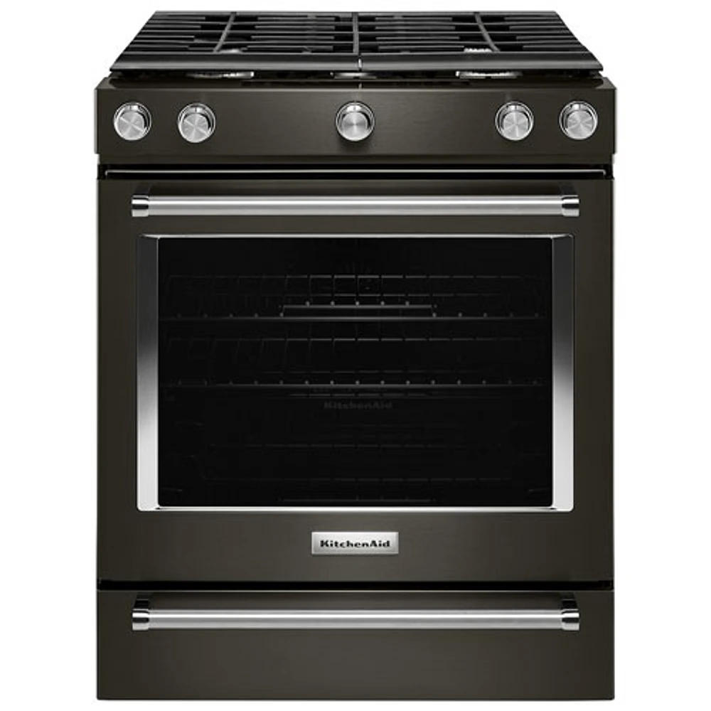 Cuis. gaz encastr. 5 brûleurs/four convect. vérit. 5,8 pi³ 30 po KitchenAid (KSGG700EBS) - Inox noir