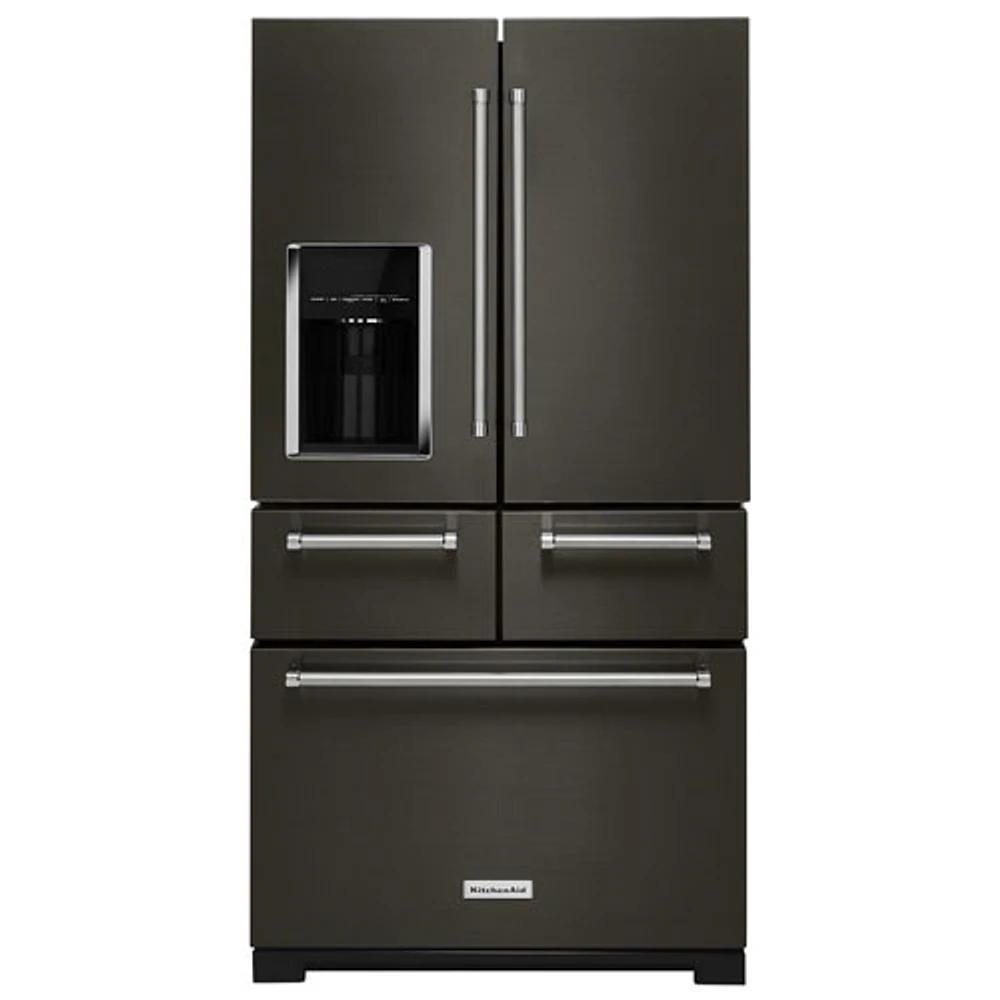 KitchenAid 36" 25.8 Cu. Ft. 5-Door French Door Refrigerator (KRMF706EBS) - Black Stainless Steel