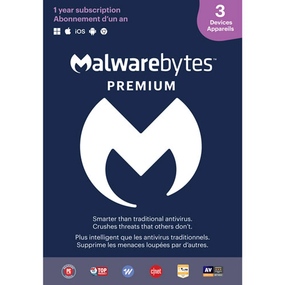 Malwarebytes (PC/Mac) - 3 appareils - 1 an