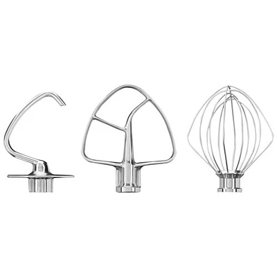Fouet métallique, crochet pétrisseur et fouet plat pour batteur sur socle de KitchenAid