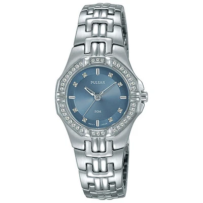 Montre tendance de 27 mm pour femmes de Pulsar avec cristaux Swarovski - Argenté/Bleu