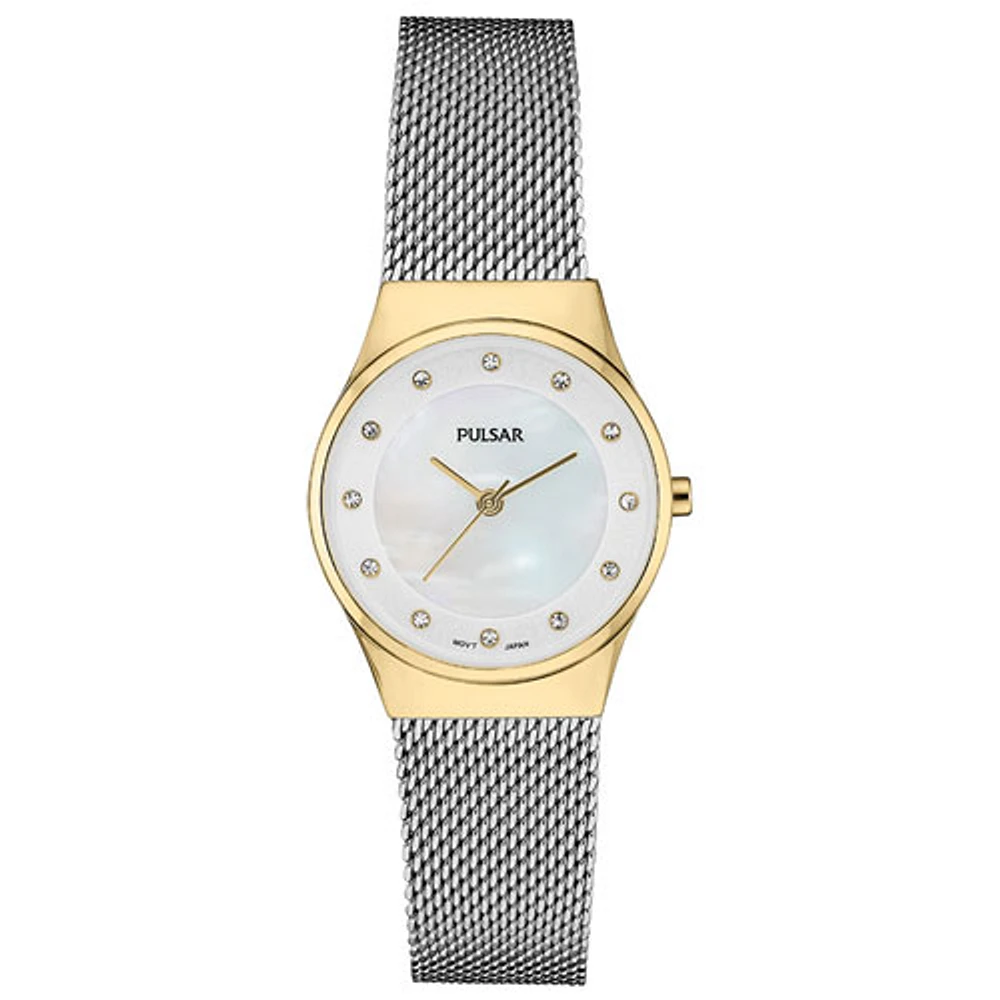 Montre décontractée de 27 mm pour femmes de Pulsar - Doré/Nacre