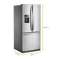 Whirlpool 30" 19.7 Cu. Ft. French Door Refrigerator with Water Dispenser (WRF560SEHZ) - Stainless Steel