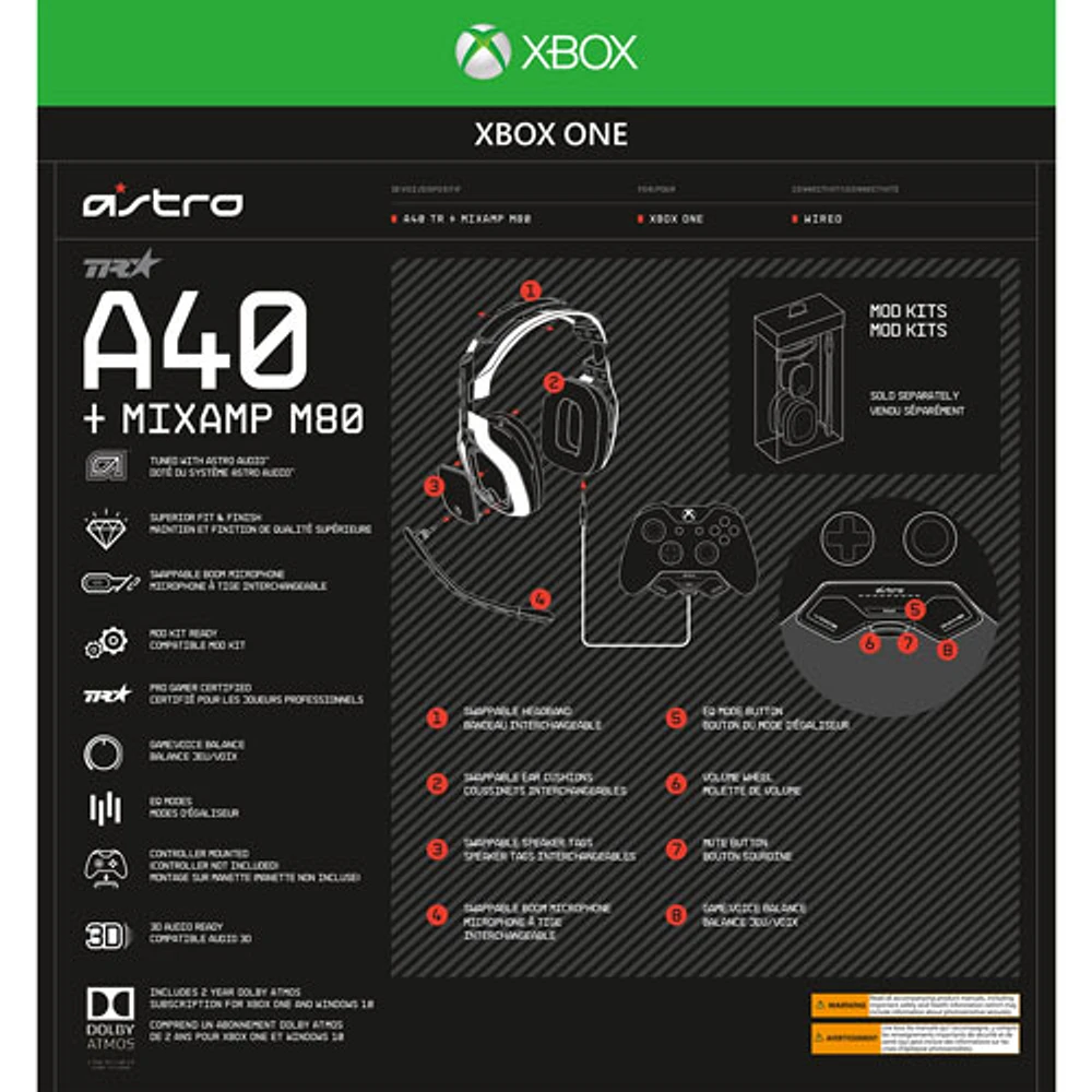 Casque de jeu A40 TR avec MixAmp M80 d'ASTRO Gaming pour Xbox One - Noir
