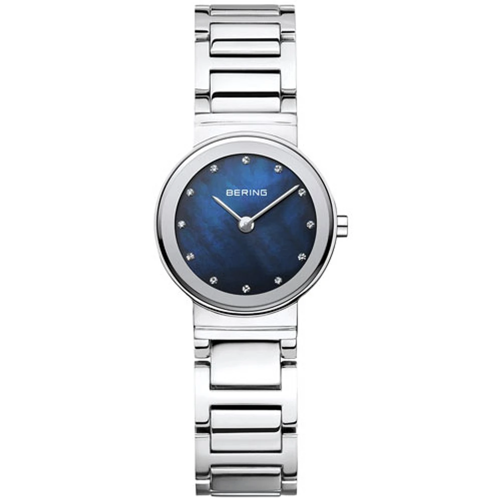 Montre-bijou de 26 mm pour femmes Classic de Bering avec cristaux Swarovski - Argenté/Bleu nacré