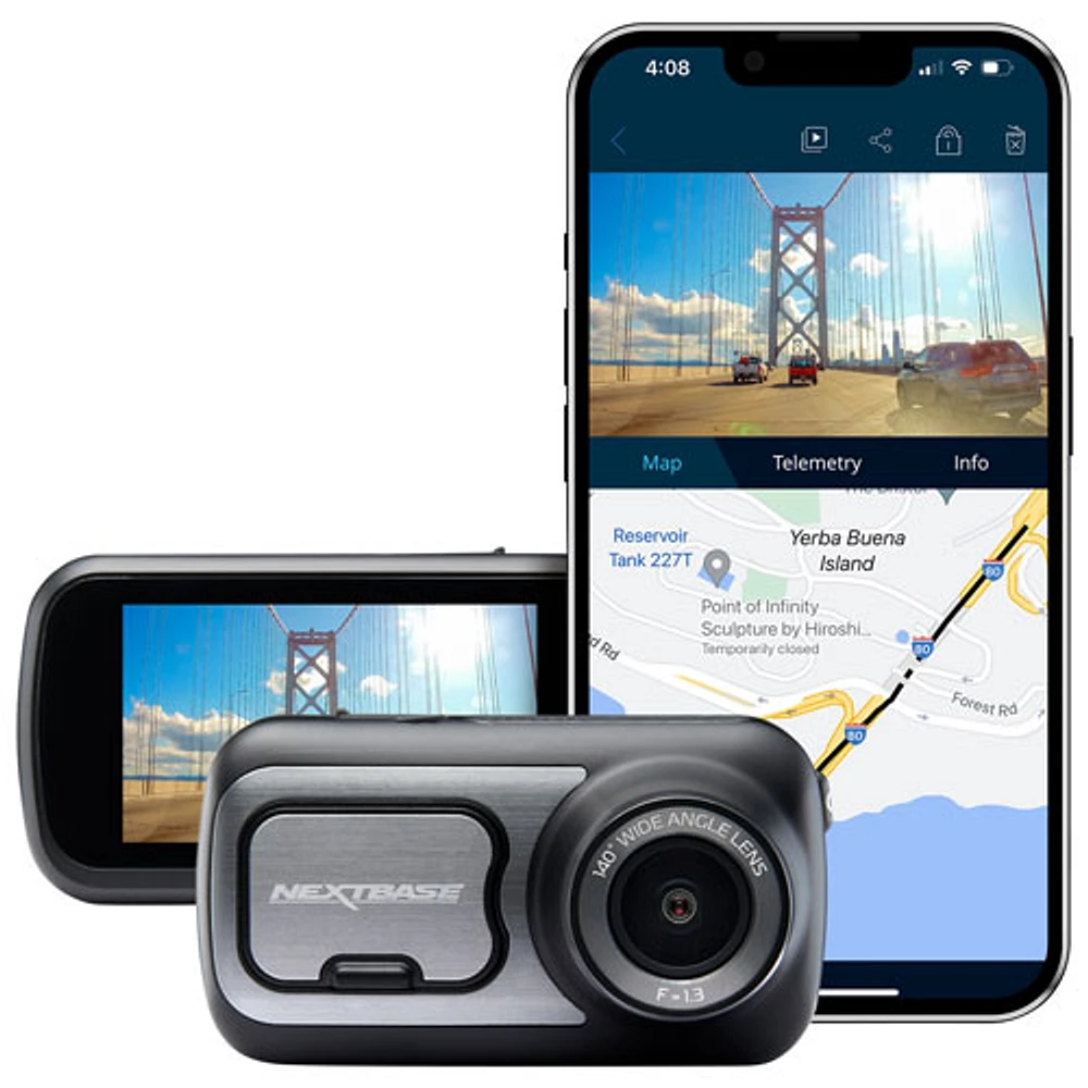 Caméra de tableau de bord 422GW de Nextbase avec écran tactile HD 2,5 po et Alexa d'Amazon