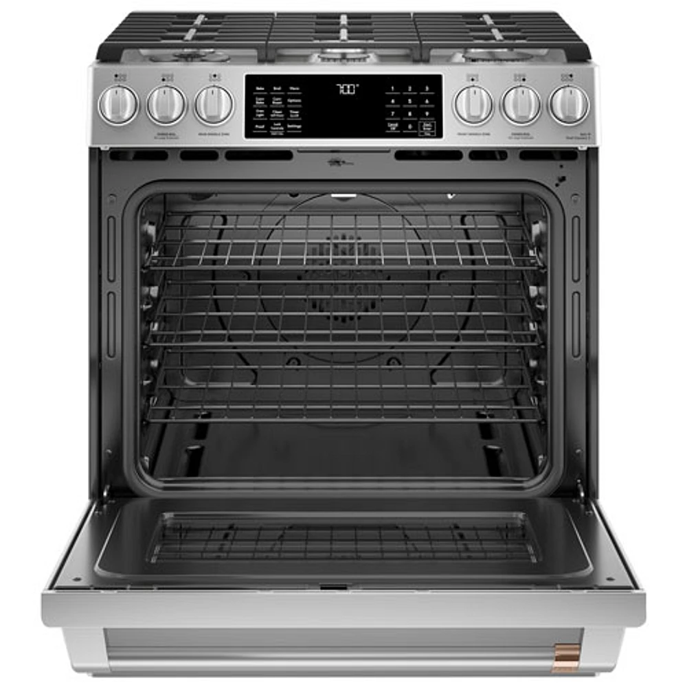 Cuisinière gaz encastr. 6 brûleurs four convect. véritable 5,6 pi³ 30 po Café (CCGS700P2MS1) - Inox