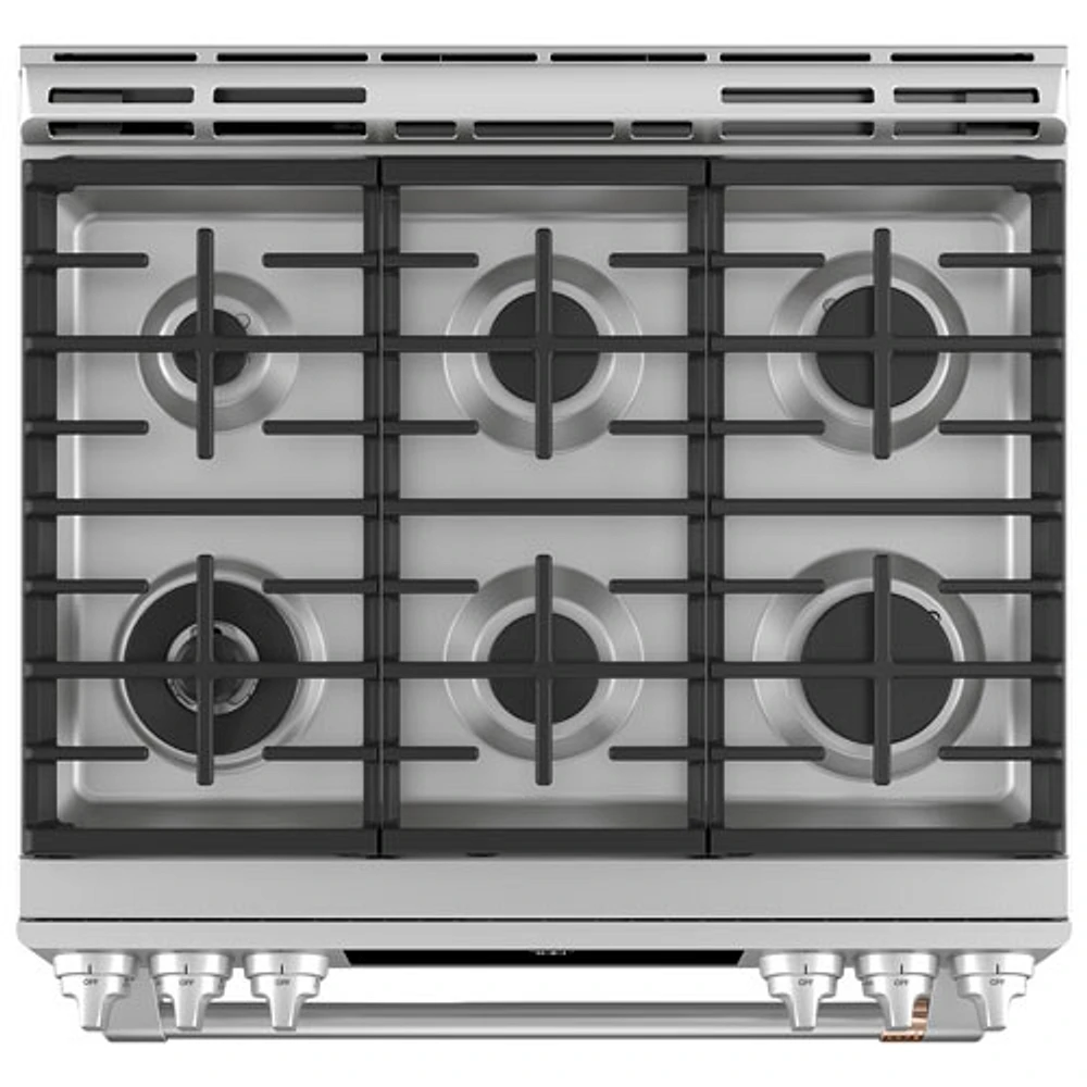 Cuisinière gaz encastr. 6 brûleurs four convect. véritable 5,6 pi³ 30 po Café (CCGS700P2MS1) - Inox