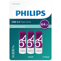 Philips Vivid 64GB USB 3.0 Flash Drive - 3 Pack - Only at Best Buy