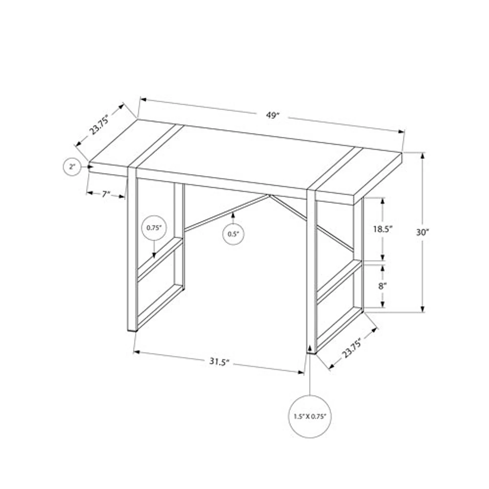 Bureau d'ordinateur de Monarch - Gris/Noir