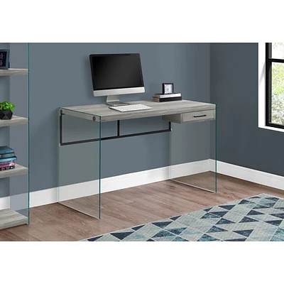Bureau d'ordinateur avec tiroir de Monarch - Gris/Verre