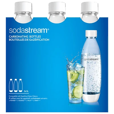 SodaStream 1-Litre Fuse Carbonating Bottle with White Accents - 3-Pack