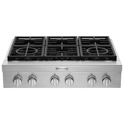KitchenAid 36" 6-Burner Gas Cooktop (KCGC506JSS) - Stainless Steel