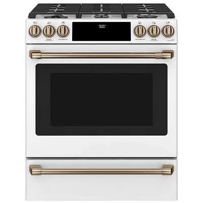 Café 30" 5.7 Cu. Ft. True Convection 6-Burner Slide-In Gas Range (CC2S900P4MW2) - Matte White