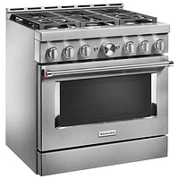 KitchenAid 36" 5.1 Cu. Ft. True Convection 6-Burner Freestanding Gas Range (KFGC506JSS) - Stainless
