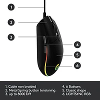 Logitech G203 LIGHTSYNC 8000 DPI Optical Gaming Mouse - Black