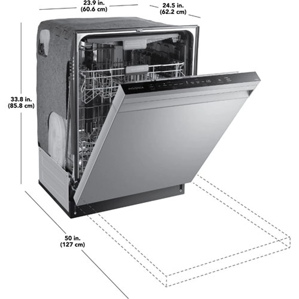 Lave-vaisselle encastrable 24 po 49 dB avec 3e panier, lavage par capteur et cuve d'Insignia (NS-DWR3SS1) - Acier inoxydable