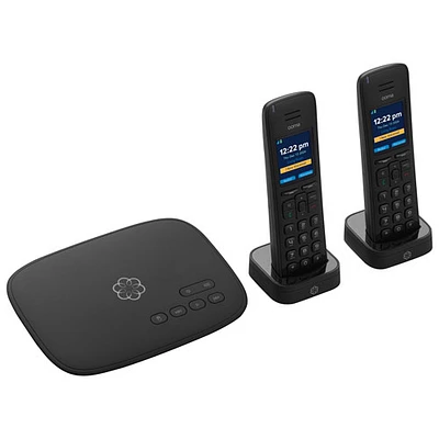Ooma Telo Internet Home Phone Service with 2 Cordless Handsets – Black