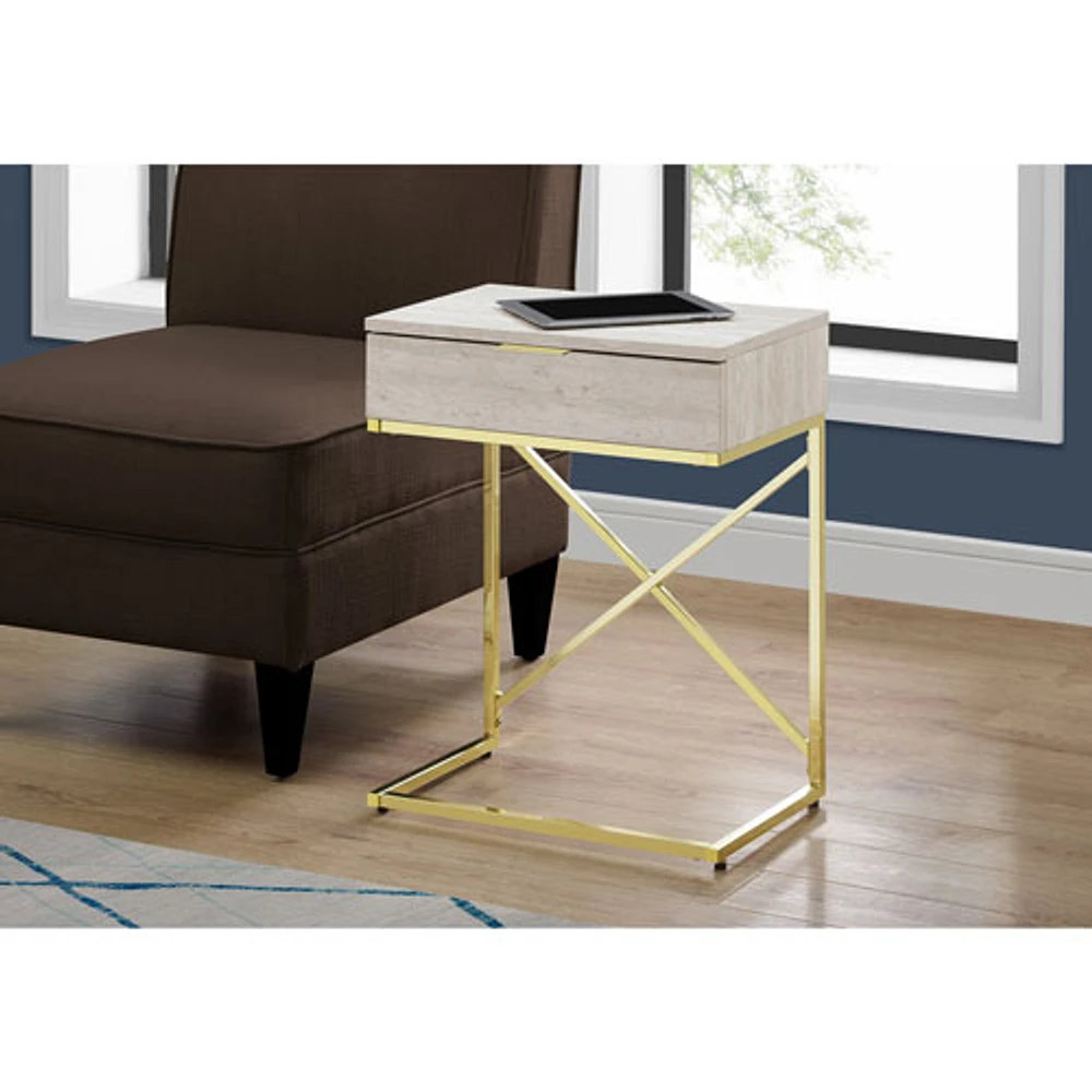 Table d'appoint rectangulaire moderne avec rangement de Monarch - Beige/Doré