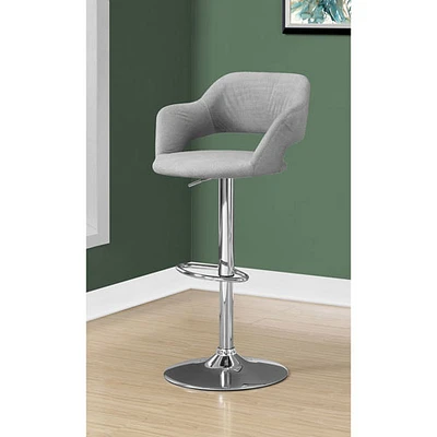 Tabouret de bar contemporain à hauteur ajustable en tissu - Gris/Chrome