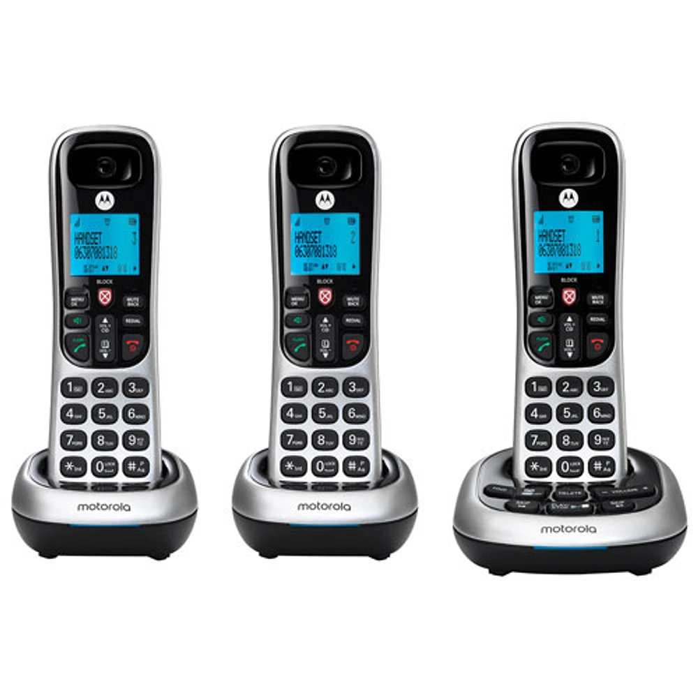 Téléphone sans cordon à 3 combinés DECT 6.0 avec répondeur de Motorola (CD4013) - Noir/Argenté
