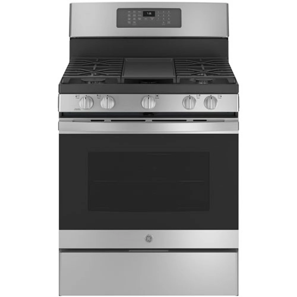 Cuisinière gaz autonome 5 brûleurs ventilateur conv. friture air 5 pi³ 30 de GE (JCGB735SPSS) - Inox