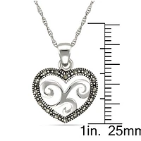 Le Reve Collection Black Marcasite Heart Pendant on 18" Sterling Silver Chain