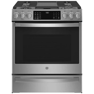 Cuisinière gaz encas. conv. véritable friture air 5,7 pi³ 30 po Profile de GE (PC2S930YPFS) - Inox