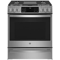 GE Profile 30" 5.7 Cu. Ft. True Convection Slide-In Gas Air Fry Range (PC2S930YPFS) - Stainless